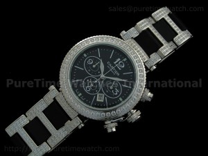 Seatimer Mens Quartz Chrono SS Full Diamonds Black Dial