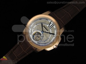 Calibre de Cartier Tourbillon RG Grey Dial Brown Leather Strap