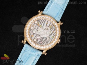 Happy Sports 150th Anniversary Animal World 42mm RG Cat Dial on Blue Leather Strap Ronda Quartz