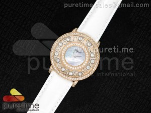 Happy Sport Diamonds RG Blue MOP Dial on White Leather Strap Swiss Quartz