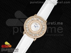 Happy Sport Diamonds RG White MOP Dial on White Leather Strap Swiss Quartz