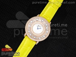 Happy Sport Diamonds RG White MOP Dial on Yellow Leather Strap Swiss Quartz