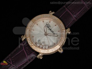 Happy Sport Round RG White Textured Dial on Purple Leather Strap RONDA Quartz