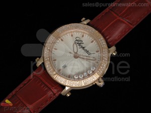 Happy Sport Round RG White Textured Dial on Red Leather Strap RONDA Quartz