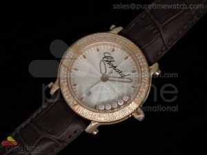 Happy Sport Round RG White Textured Dial on Brown Leather Strap RONDA Quartz