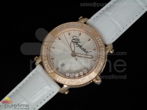 Happy Sport Round RG White Textured Dial on White Leather Strap RONDA Quartz