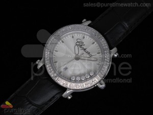 Happy Sport Round SS White Textured Dial on Black Leather Strap RONDA Quartz