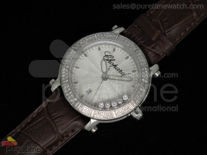 Happy Sport Round SS White Textured Dial on Brown Leather Strap RONDA Quartz