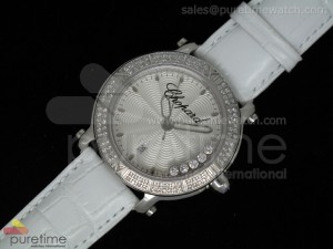 Happy Sport Round SS White Textured Dial on White Leather Strap RONDA Quartz