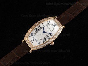 Tonneau RG White Dial Diamond Bezel on Brown Leather Strap