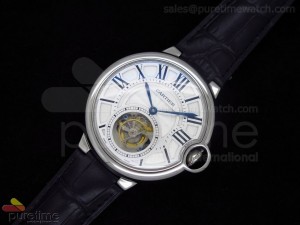 Ballon Bleu Tourbillon SS White Dial on Black Leather Strap 