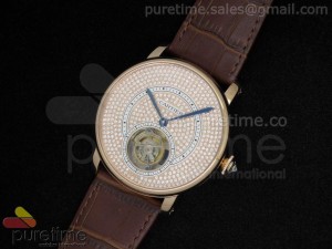 Ronde Louis Tourbillon RG Full Pave Diamonds Dial on Brown Leather Strap