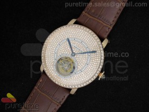 Ronde Louis Tourbillon RG Full Pave Diamonds Dial/Bezel on Brown Leather Strap