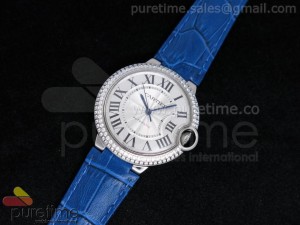 Ballon Bleu 36mm SS White Dial Diamond Bezel on Blue Leather Strap Swiss ETA2671