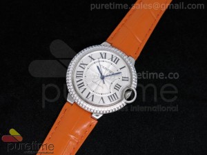 Ballon Bleu 36mm SS White Dial Diamond Bezel on Orange Leather Strap Swiss ETA2671