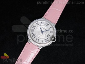 Ballon Bleu 36mm SS White Dial Diamond Bezel on Pink Leather Strap Swiss ETA2671