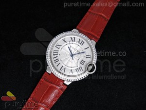 Ballon Bleu 36mm SS White Dial Diamond Bezel on Red Leather Strap Swiss ETA2671