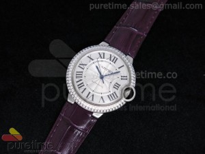 Ballon Bleu 36mm SS White Dial Diamond Bezel on Purple Leather Strap Swiss ETA2671