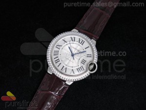 Ballon Bleu 36mm SS White Dial Diamond Bezel on Wine Leather Strap Swiss ETA2671