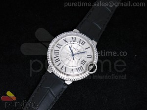 Ballon Bleu 36mm SS White Dial Diamond Bezel on Black Leather Strap Swiss ETA2671