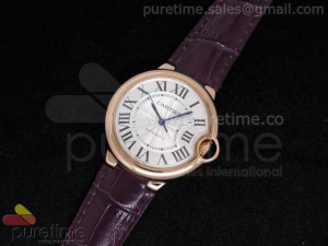 Ballon Bleu 36mm RG White Dial on Purple Leather Strap Swiss ETA2671