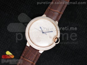 Ballon Bleu de Cartier RG Full Paved Diamonds Dial on Brown Leather Strap A2892