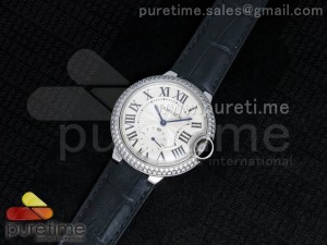 Ballon Bleu 36mm SS White Dial Full Paved Diamonds Bezel on Black Leather Strap Jap Quartz