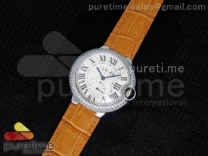 Ballon Bleu 36mm SS White Dial Full Paved Diamonds Bezel on Orange Leather Strap Jap Quartz