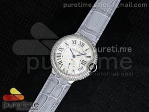 Ballon Bleu 36mm SS White Dial Full Paved Diamonds Bezel on Gray Leather Strap Jap Quartz