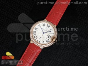 Ballon Bleu 36mm RG White Dial Full Paved Diamonds Bezel on Red Leather Strap Jap Quartz