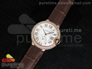 Ballon Bleu 36mm RG White Dial Full Paved Diamonds Bezel on Brown Leather Strap Jap Quartz