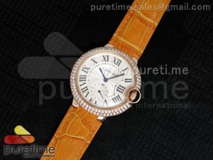 Ballon Bleu 36mm RG White Dial Full Paved Diamonds Bezel on Orange Leather Strap Jap Quartz