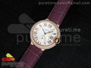 Ballon Bleu 36mm RG White Dial Full Paved Diamonds Bezel on Dark Purple Leather Strap Jap Quartz