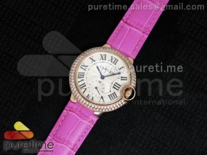 Ballon Bleu 36mm RG White Dial Full Paved Diamonds Bezel on Light Purple Leather Strap Jap Quartz