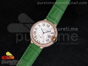 Ballon Bleu 36mm RG White Dial Full Paved Diamonds Bezel on Deep Green Leather Strap Jap Quartz