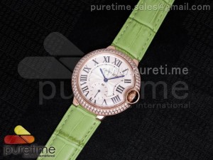 Ballon Bleu 36mm RG White Dial Full Paved Diamonds Bezel on Light Green Leather Strap Jap Quartz