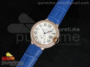 Ballon Bleu 36mm RG White Dial Full Paved Diamonds Bezel on Deep Blue Leather Strap Jap Quartz