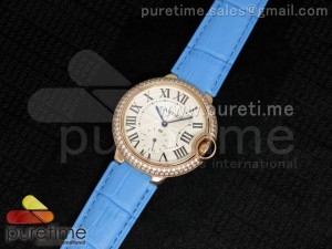 Ballon Bleu 36mm RG White Dial Full Paved Diamonds Bezel on Light Blue Leather Strap Jap Quartz