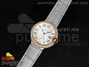 Ballon Bleu 36mm RG White Dial Full Paved Diamonds Bezel on Gray Leather Strap Jap Quartz