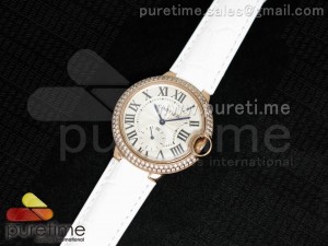 Ballon Bleu 36mm RG White Dial Full Paved Diamonds Bezel on White Leather Strap Jap Quartz