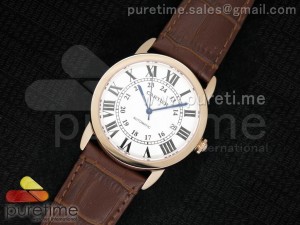 Ronde Solo De Cartier RG White Dial Roman Markers on Brown Leather Strap A2824