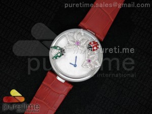 Les Heures Fabuleuses de Cartier SS White Textured Dial on Red Leather Strap ISA Quartz