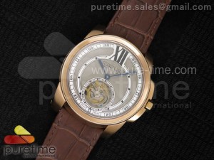 Calibre de Cartier RG Tourbillon Gray Dial on Brown Leather Strap