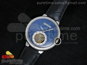 Ballon Bleu Tourbillon SS Blue Textured Dial on Black Leather Strap