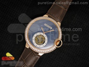 Ballon Bleu Tourbillon RG Blue Textured Dial Diamonds Bezel on Brown Leather Strap