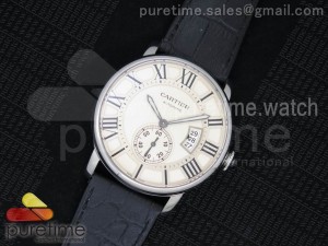 Calibre de Cartier SS Cream Dial on Black Leather Strap A23J