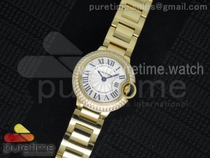 Ballon Bleu 28mm Ladies YG Diamonds Bezel Silver Dial on YG Bracelet Ronda Quartz