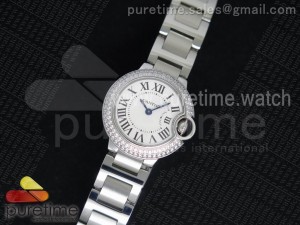 Ballon Bleu 28mm Ladies SS Diamonds Bezel White Dial on SS Bracelet Ronda Quartz