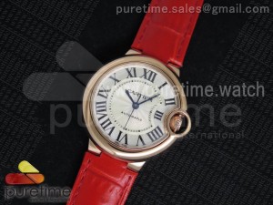 Ballon Bleu 33mm RG Silver Textured Dial on Red Leather Strap ETA2671