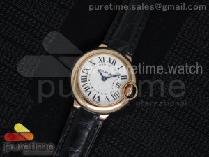 Ballon Bleu 28.5mm Ladies RG White Dial on Black Leather Strap Ronda Quartz